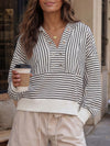 V Neck Striped Cropped Hoodies