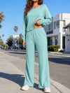 Off-Shoulder Crop Top With Wide-Leg Pants Set - Fisoew