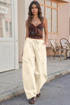Fisoew Women's Beige Barrel Baggy Cargo Pants - Fisoew