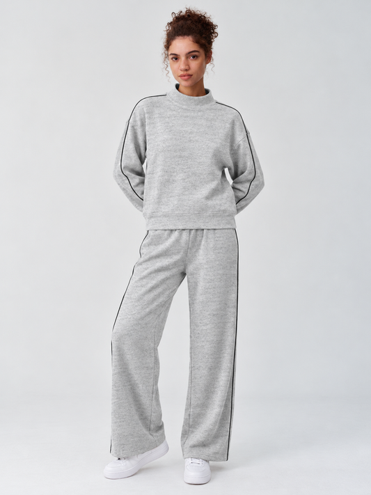 Mock Neck Sweatshirt With Wide Leg Pants Sets