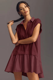 Fisoew Women's Burgundy Oversized Patchwork Mini Dress - Fisoew