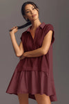 Fisoew Women's Burgundy Oversized Patchwork Mini Dress - Fisoew