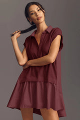 Fisoew Women's Burgundy Oversized Patchwork Mini Dress