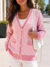 V Neck Button Knit Cardigan - Fisoew