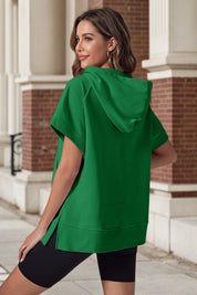 Fisoew Women‘s Green Oversized Half Zip Hoodies - Fisoew