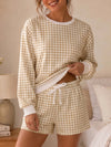 Plaid Sweatshirt With Drawstring Short Sets