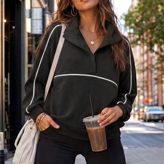 Long Sleeve Zipper Solid Sweatshirts - Fisoew