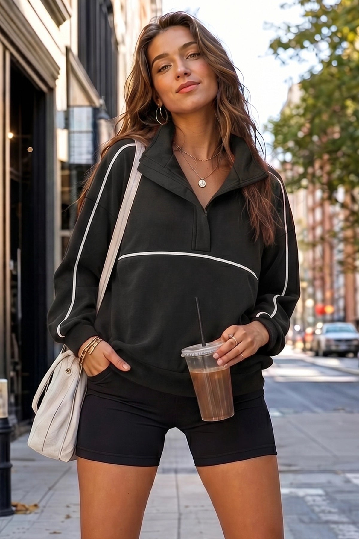 Long Sleeve Zipper Solid Sweatshirts - Fisoew