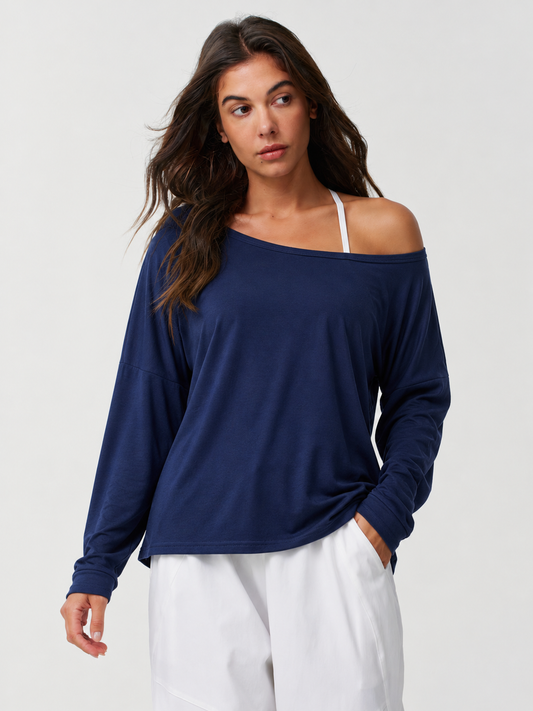 Off Shoulder Solid Long Sleeve T-Shirts