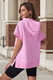 Fisoew Women‘s Pink Oversized Half Zip Hoodies - Fisoew