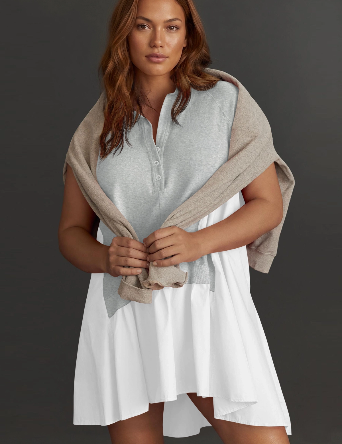 Fisoew Women's Grey Oversized Patchwork Mini Dress - Fisoew