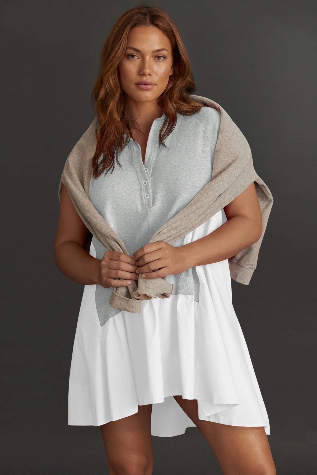 Fisoew Women's Grey Oversized Patchwork Mini Dress - Fisoew