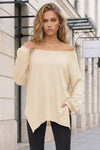 Oversized Off Shoulder Ribbed Knit Tops