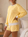 Plaid Sweatshirt With Drawstring Short Sets