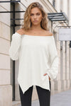 Oversized Off Shoulder Ribbed Knit Tops