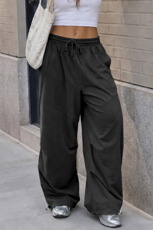 Solid Wide Leg Cargo Pants - Fisoew