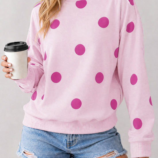 Mock Neck Long Sleeve Polka Dot Sweatshirts - Fisoew