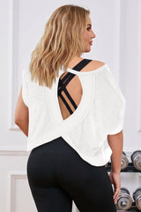 Fisoew Women's White Plus Size Open Back Workout Tops