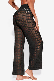 Fisoew Women‘s Black Crochet Sheer Mesh Cover Up Pants - Fisoew