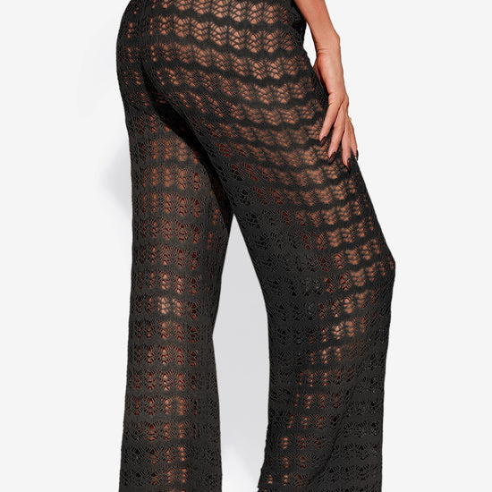 Fisoew Women¡®s Black Crochet Sheer Mesh Cover Up Pants - Fisoew
