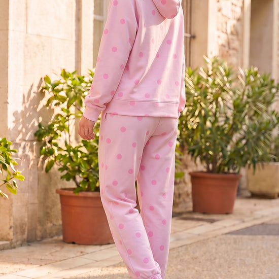 Polka Dot Long Sleeve Hooded With Jogger Pants Sets - Fisoew