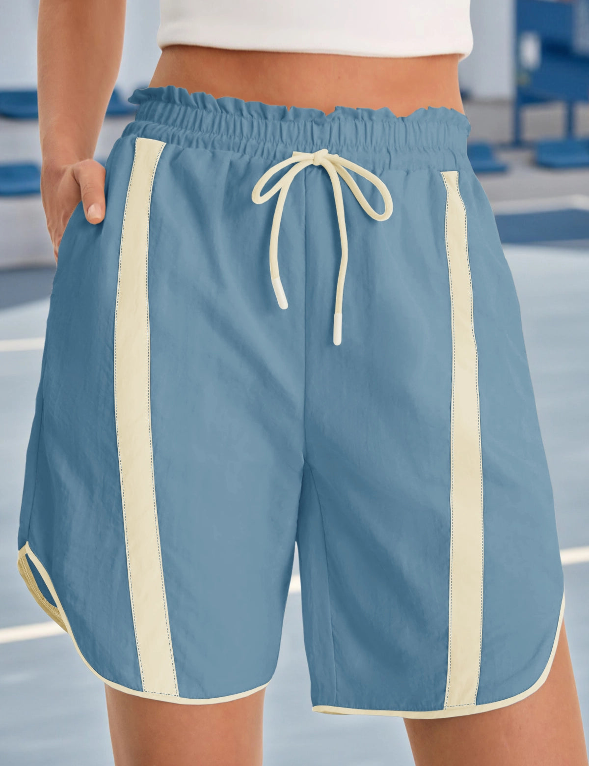 Fisoew Women's Blue Baggy Cargo Workout Running Athletic Yoga Shorts - Fisoew