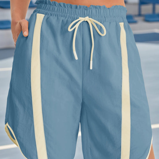 Fisoew Women's Blue Baggy Cargo Workout Running Athletic Yoga Shorts - Fisoew