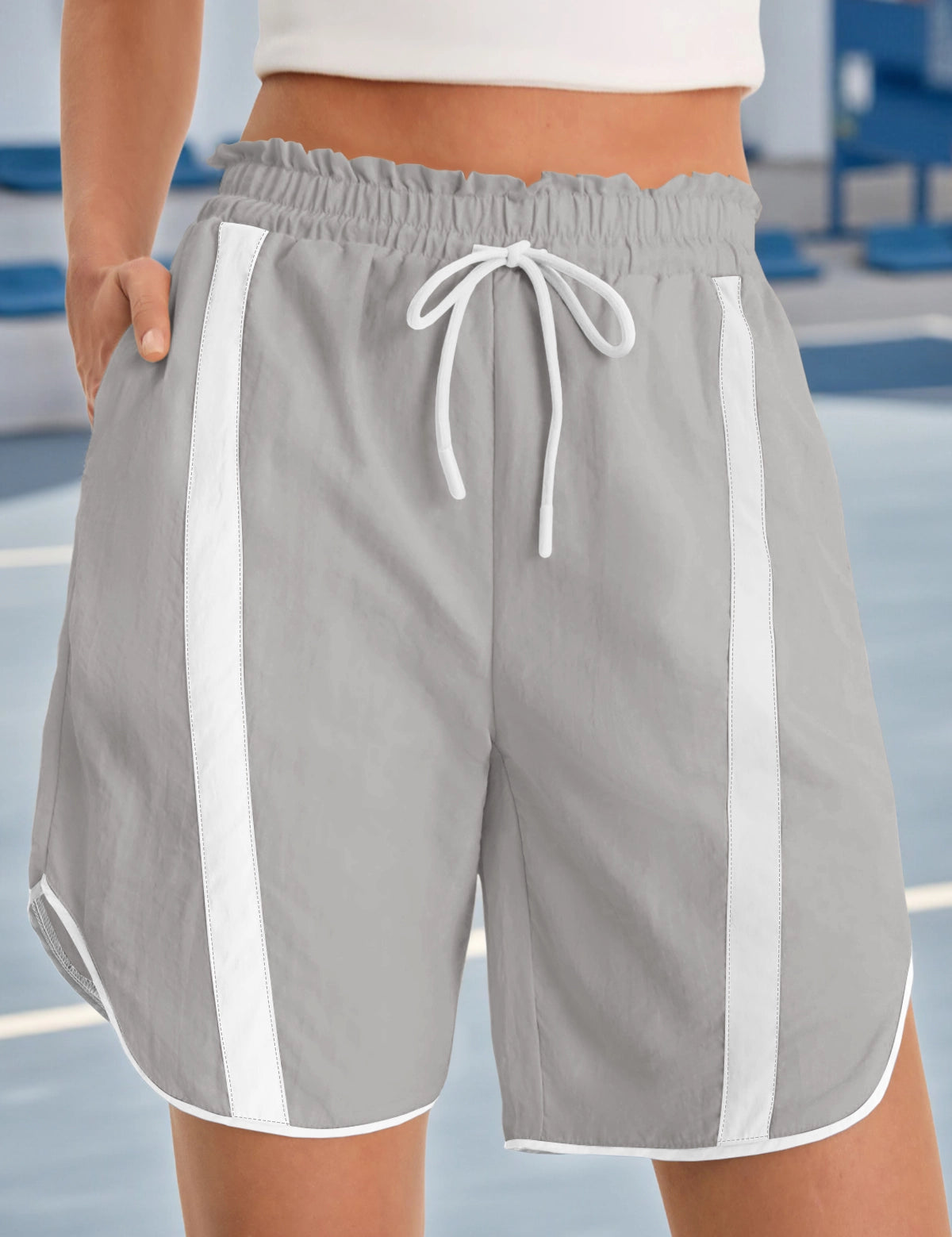 Fisoew Women's Light Grey Baggy Cargo Workout Running Athletic Yoga Shorts - Fisoew