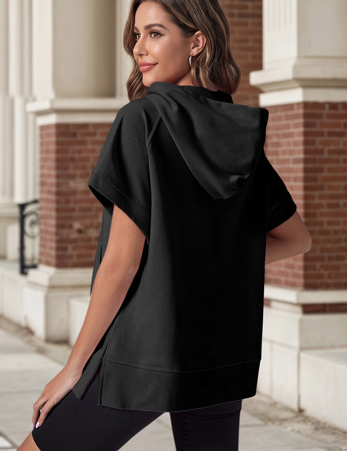 Fisoew Women‘s Black Oversized Half Zip Hoodies - Fisoew