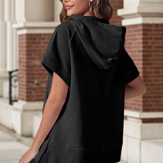 Fisoew Women‘s Black Oversized Half Zip Hoodies - Fisoew