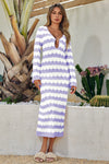 Fisoew Women's Light Purple Striped Sexy Crochet Maxi Dress - Fisoew