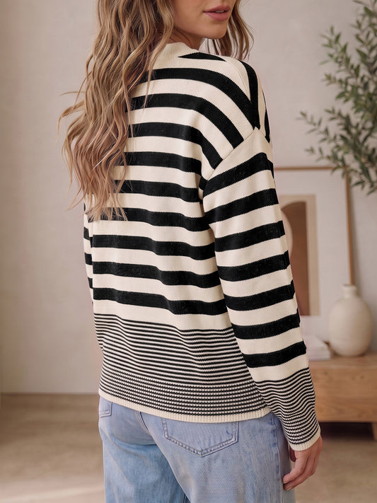 Oversize  Striped Knit Pullovers - Fisoew
