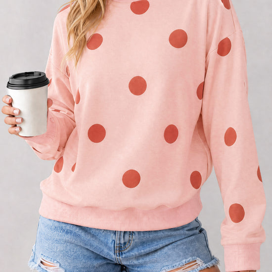 Mock Neck Long Sleeve Polka Dot Sweatshirts - Fisoew