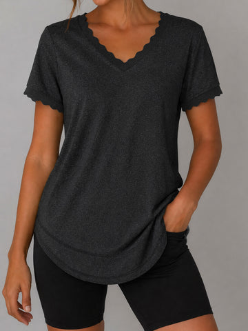 Crew Hem Solid Short Sleeve T-Shirts - Fisoew