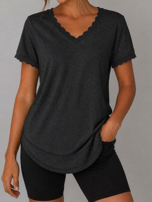 Crew Hem Solid Short Sleeve T-Shirts - Fisoew