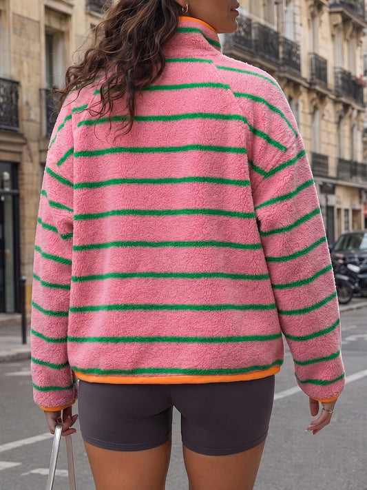 Striped Half Zip Fleece Sweatshirts