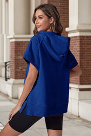 Fisoew Women‘s Blue Oversized Half Zip Hoodies - Fisoew