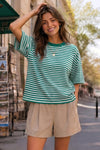 Round Neck Striped Short Sleeve Crop T-shirts