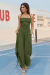 Fisoew Women's Army Green Halter Straps Sleeveless Long Pant Rompers - Fisoew