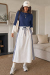 Long Sleeve Striped Drawstring Maxi Dresses