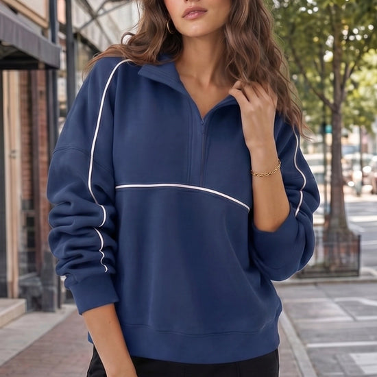 Long Sleeve Zipper Solid Sweatshirts - Fisoew