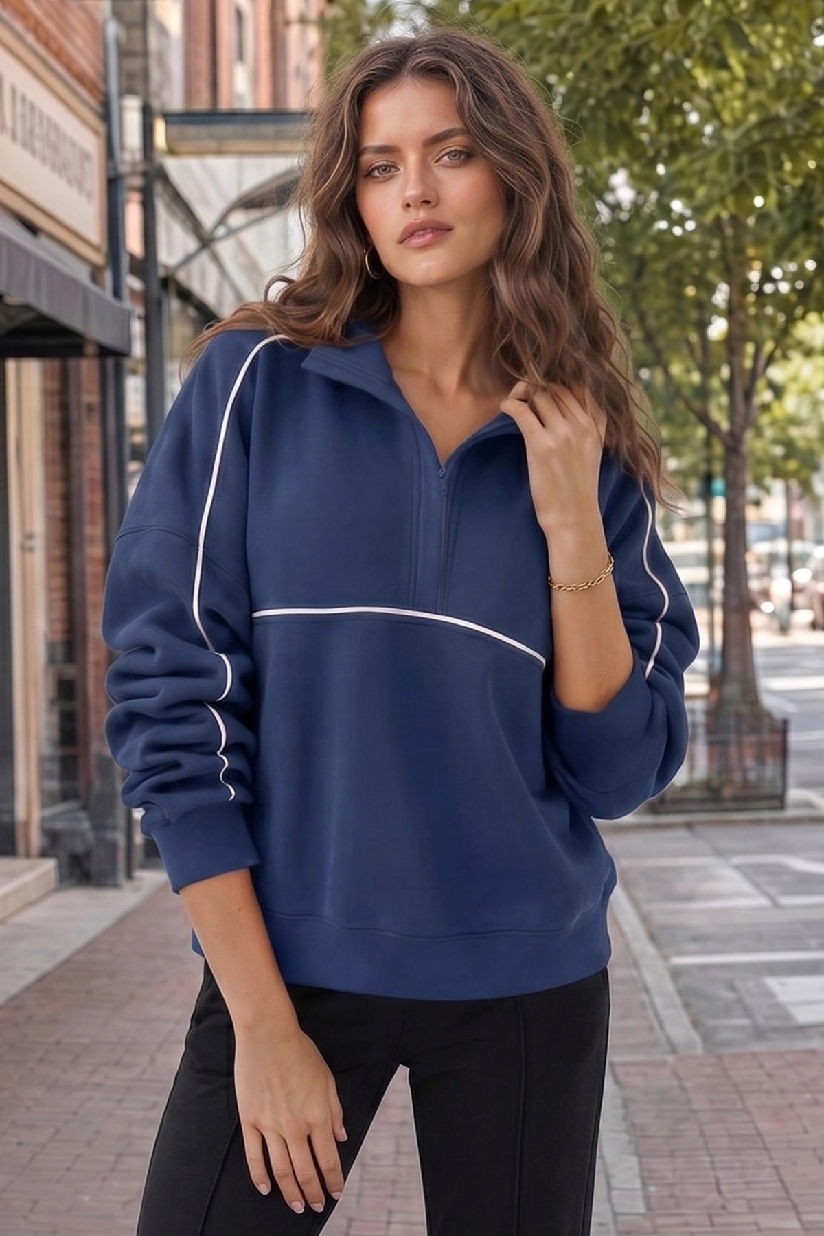 Long Sleeve Zipper Solid Sweatshirts - Fisoew