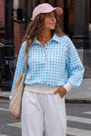 Plaid Print Lapel Neck Crop Sweatshirts