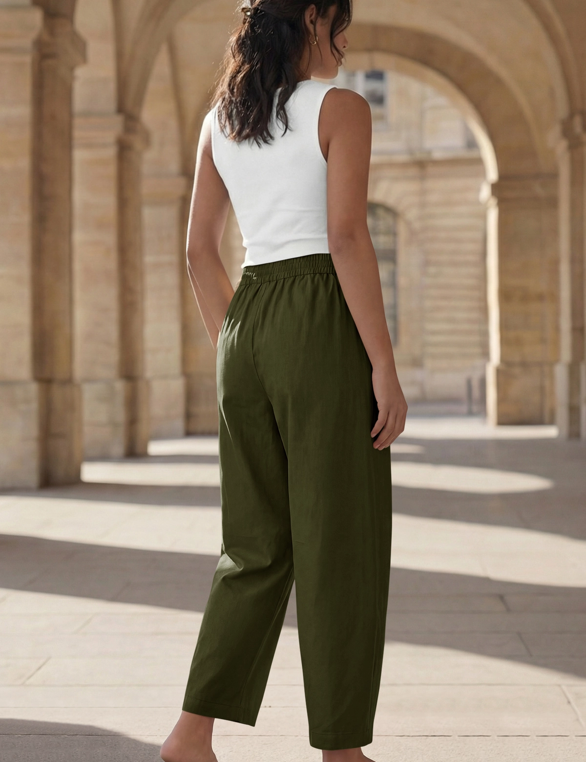 Fisoew Women's Army Green Wide Leg Barrel Pants - Fisoew