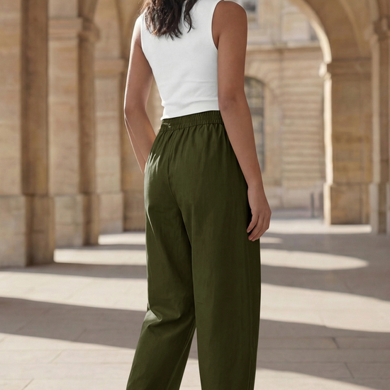 Fisoew Women's Army Green Wide Leg Barrel Pants - Fisoew
