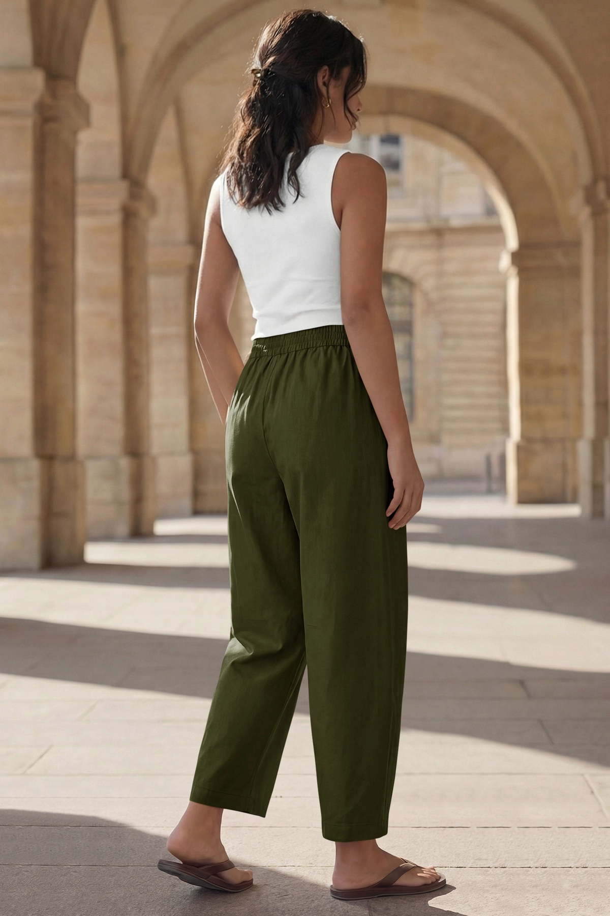 Fisoew Women's Army Green Wide Leg Barrel Pants - Fisoew