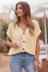 Fisoew Women's Apricot Short Sleeve Crochet Cardigans Sweater Cover Ups