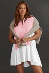 Fisoew Women's Light Pink Oversized Patchwork Mini Dress - Fisoew