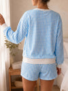 Plaid Sweatshirt With Drawstring Short Sets