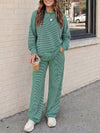 Striped Long Sleeve Top With Wide Leg Pants Set - Fisoew